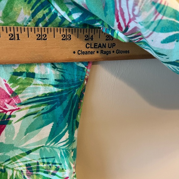 Caribbean Joe Green and Pink Leaf Print Long Sleeve Top Size 1X - Picture 3 of 5